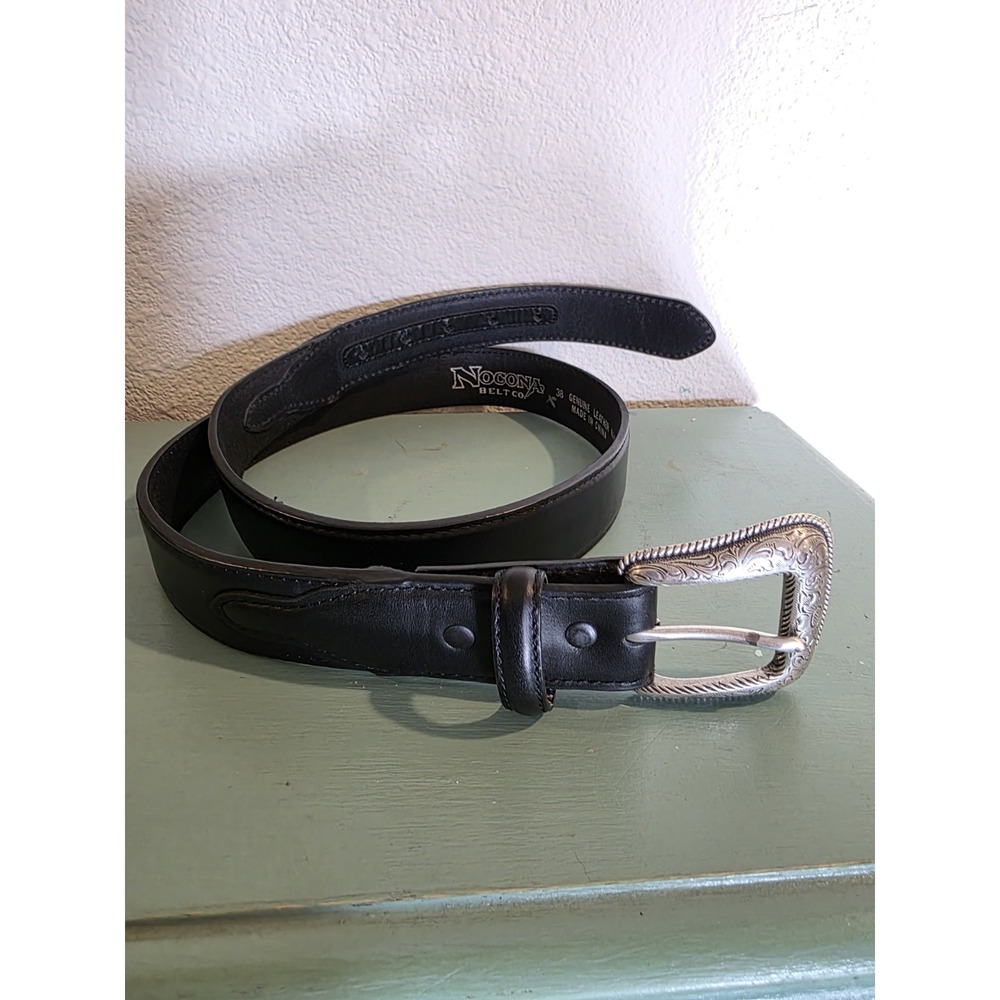 Nocona Belt Co Mens Black Genuine Leather Belt Size 38 N2452201 Black Silver
